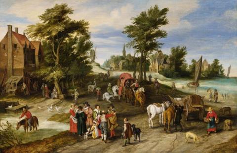 Jan Brueghel the Younger - VILLAGE LANDSCAPE WITH HORSE WATERING PLACE