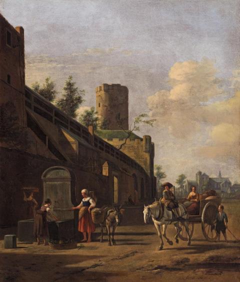 Gerrit Adriaensz. Berckheyde - A HORSE AND CART BY SANKT PANTALEON IN COLOGNE