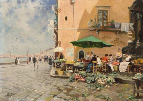 Attilio Pratella - A VEGETABLE STALL BY THE GULF OF NAPLES