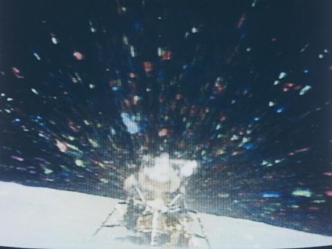 NASA - TV picture, Apollo 16: Lunar module "Orion", liftoff from the lunar surface
