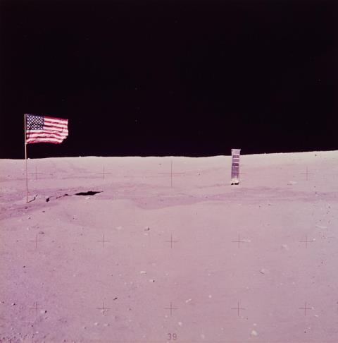 NASA - Flag and lunar module, Apollo 16