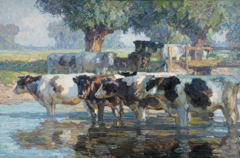 August Lüdecke-Cleve - Cattle at the Water Trough
