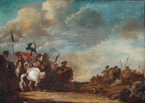 Jan van Huchtenburgh, zugeschrieben - Reitergefecht in offener Landschaft