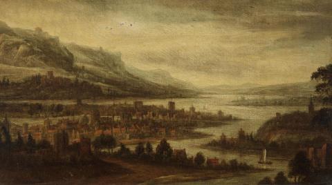 Dionys Verburg - Landschaft mit Stadt am Fluss