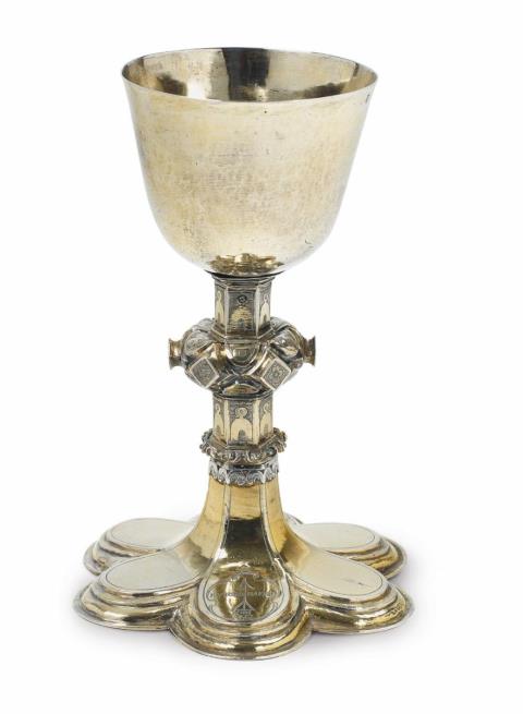  Meister mit Stern - A Cologne silver partially gilt chalice, engraved "RVTGER VON BAERLL.". Maker's mark with a star, ca. 1625 - 30.