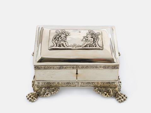 Johann Gottlieb Zimmermann II - A silver sugar box. Marks of Johann Gottlieb Zimmermann II, ca. 1820 - 30.