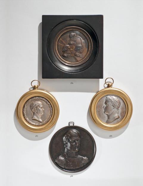 Dominique-Vivant Baron Denon - A Parisian silver-plated bronze empereur et roi portrait in a gilt bronze frame