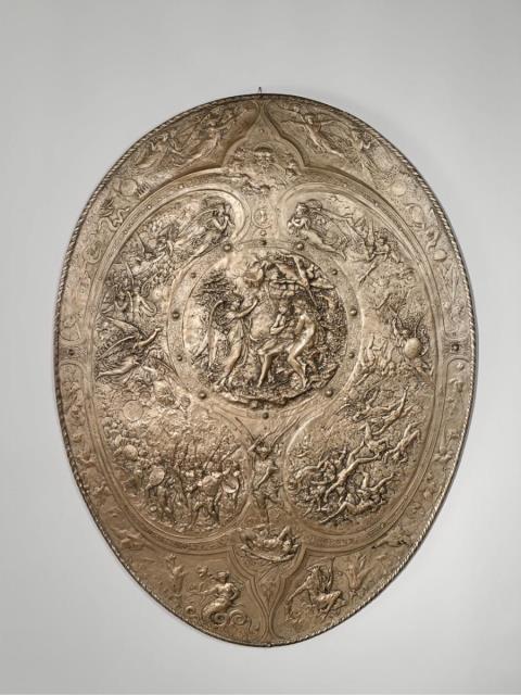  Elkington & Co. - A historicist silver-plated cast iron shield