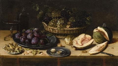 J. van Kessel - Stillleben mit Pflaumen, Haselnüssen, Trauben und Melonen