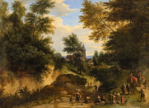 Flämischer Meister 2. Hälfte 17. Jahrhundert - Landschaft mit Kirche und Bauern
