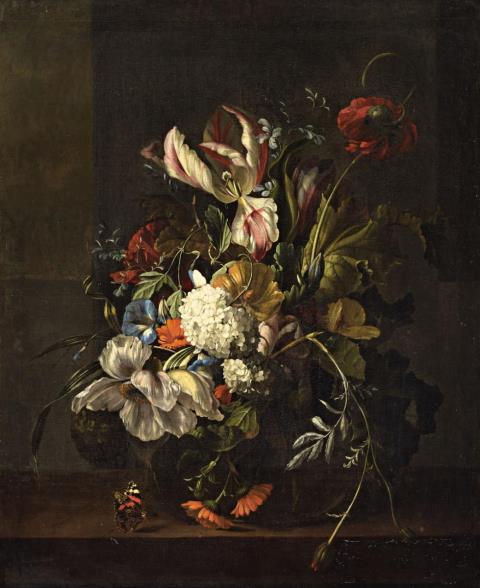 Rachel Ruysch - Flower Still Life with Tulips, Poppy, Viburnum, Bindweed and Chrysanthemums