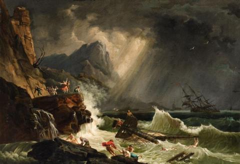 Jean-Baptiste Pillement - A Shipwreck in a Storm