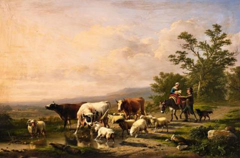 Eugène-Joseph Verboeckhoven - Weite Landschaft mit Hirtenpaar und Herde