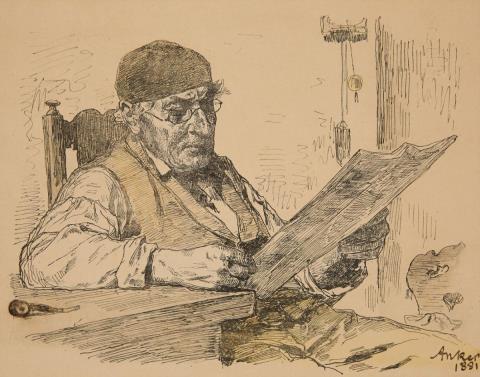 Albert Anker - A Peasant Reading the Newspaper