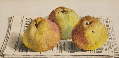 Albert Anker - Stillleben mit drei Äpfeln und Zeitung