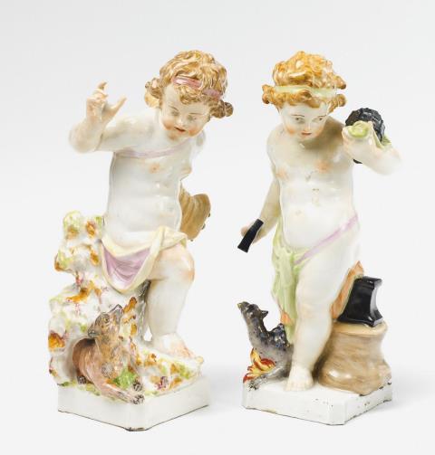 Friedrich Elias Meyer - Two KPM porcelain putti as allegories of earth and fire.