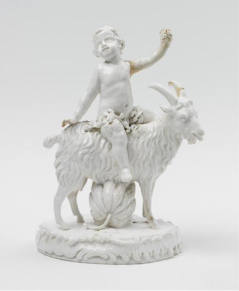 Wilhelm Caspar Wegely - A Wegely porcelain figure of a Maenad riding a goat.
