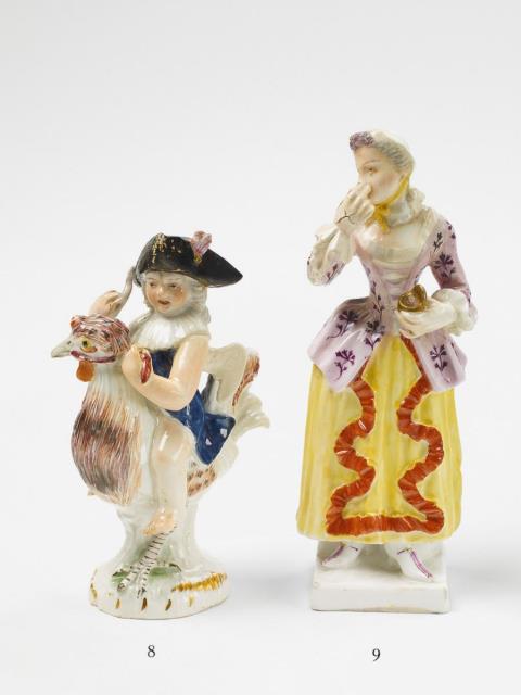 Wilhelm Caspar Wegely - A Wegely porcelain figure of a lady with a snuff box.