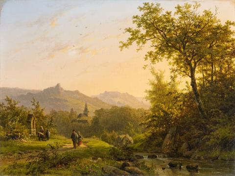 Johann Bernhard Klombeck - Landschaft mit Bach bei Sonnenuntergang