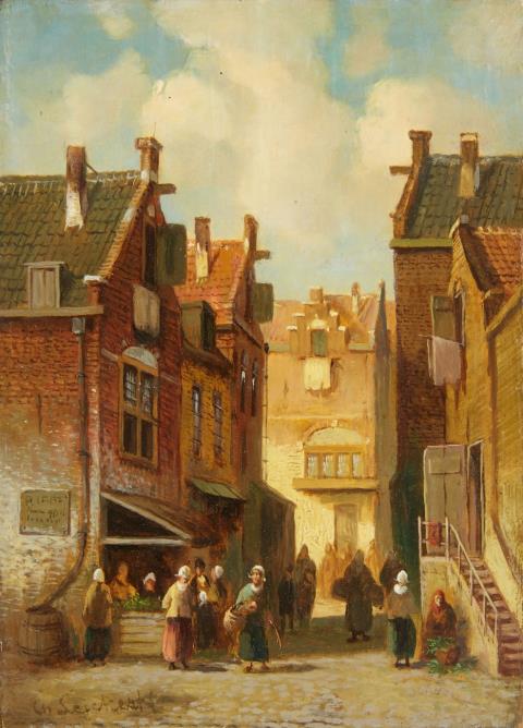 Charles Leickert - A Dutch Street Scene