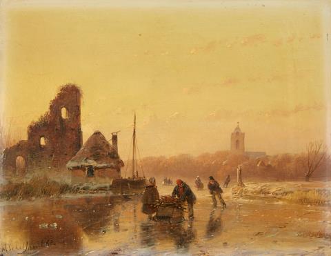 Andreas Schelfhout - A Winter Landscape with Skaters