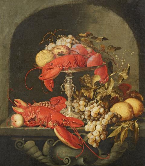 Holländischer Meister des 17. Jahrhunderts - Stillleben mit Hummern und Früchten in einer Steinnische