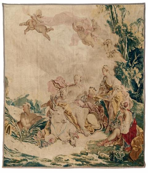 François Boucher - A silk and wool woven Beauvais tapestry "Enlèvement d'Europe".