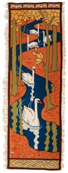 Otto Eckmann - A Scherrebeker "Five Swans" wool tapestry.