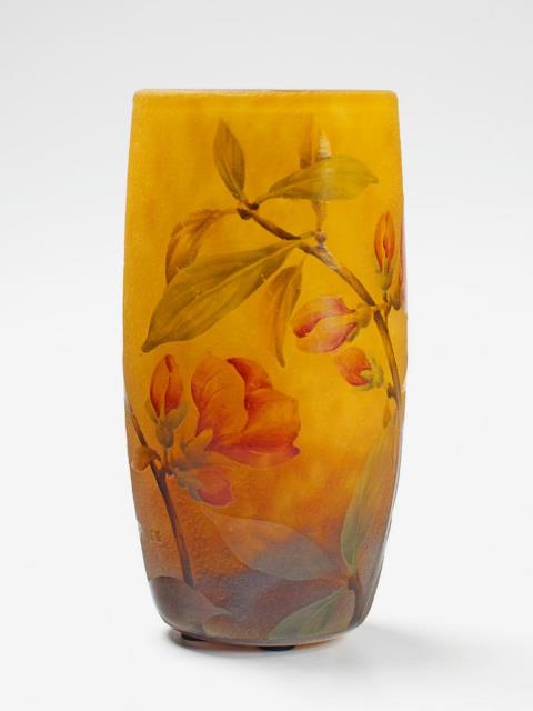 A Daum Frères etched glass enamel decorated vase "Cognassier du Japon".