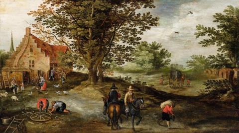 Jan Brueghel the Younger, circle of - Landscape with Peasants and Horsemen