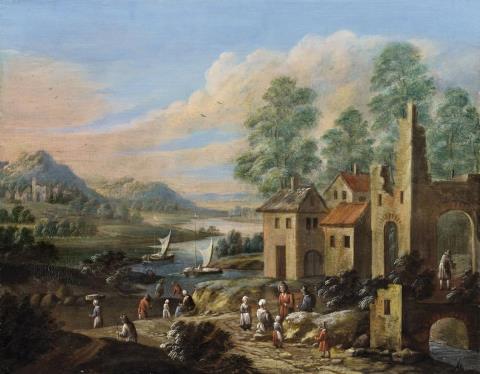 Marc Baets - River Landscape with a Ruin and Rural Staffage