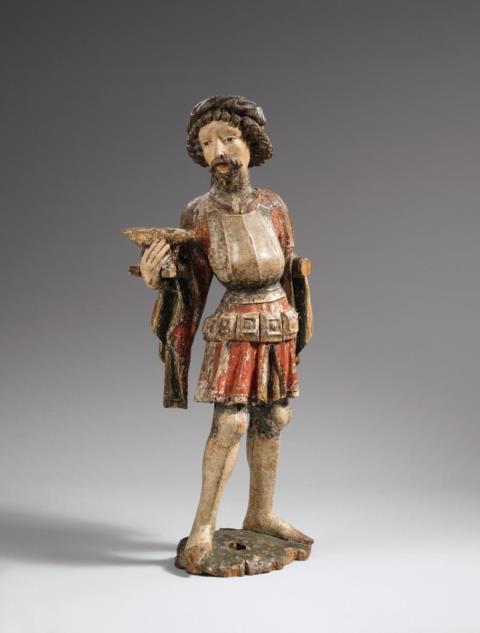  Tyrol - A mid 15th century Tyrolean wooden figure of Saint Adrian.