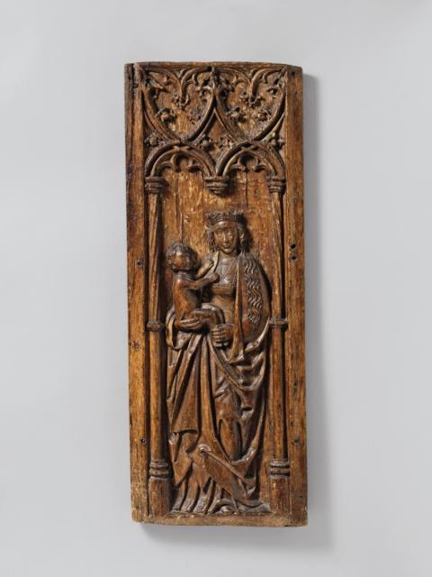 North German - A probably North German carved oak pew upright, second half 15th century.