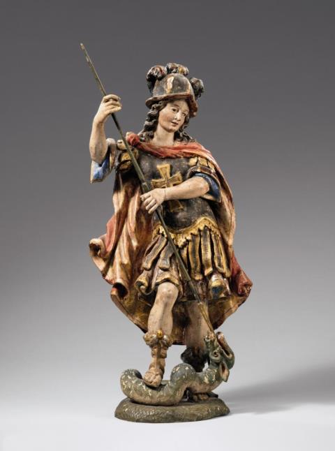South German 18th century - An 18th century South German carved wooden figure of Saint George.