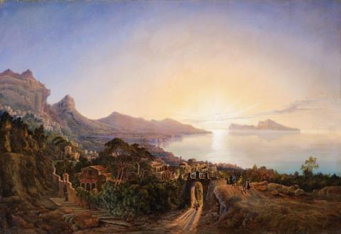 Emil Theodor Richter - An Italian Coastal Landscape at Sunset