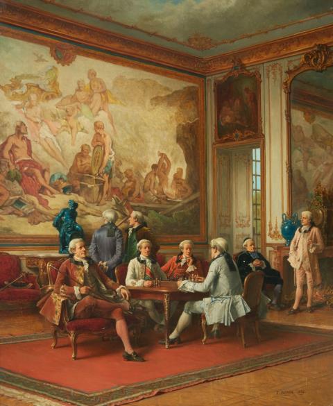 Eugène Fichel - A Rococo Interior with Gentlemen Playing Chess