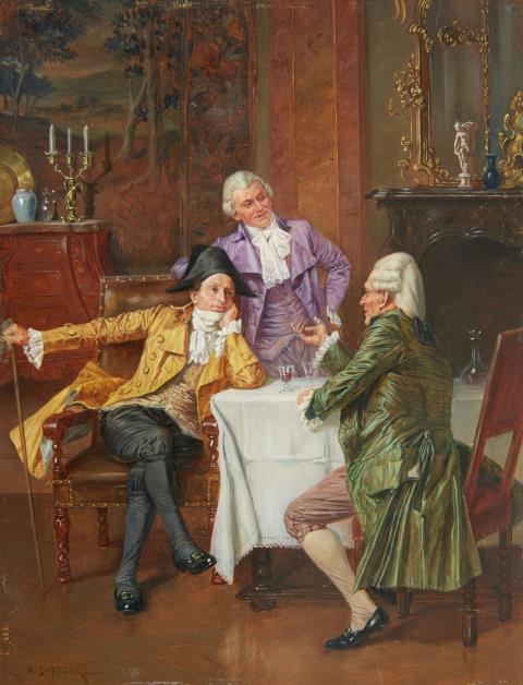 Albert Joseph Franke - A Rococo Interior with Gentlemen Debating