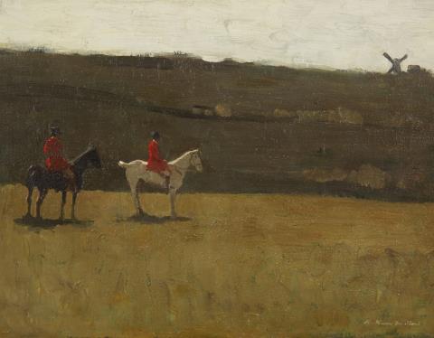 August Neven Du Mont - A Landscape with Horsemen