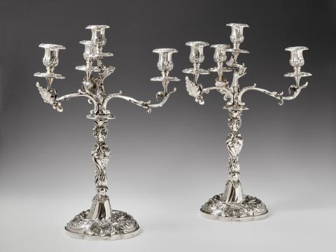 Johann George Hossauer - A pair of Berlin silver candelabra. Marks of Johann George Hossauer, 1842 - 47.