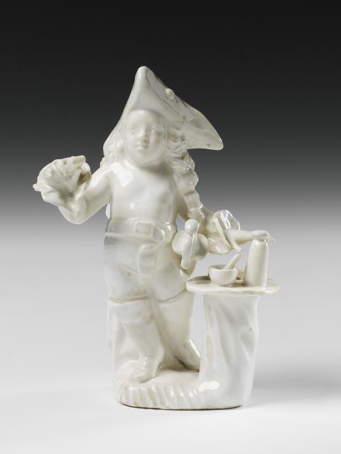 Wilhelm Caspar Wegely - A Wegely white porcelain figure of a putto as a doctor.