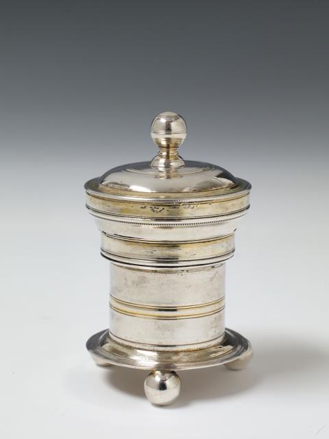 Lorenz Kolb - An Augsburg silver gilt oelum infirmorum container. Marks of Lorenz Kolb, 1734 - 36.