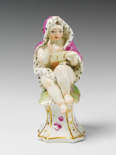 A Höchst porcelain allegorical figure of a putto as autumn.