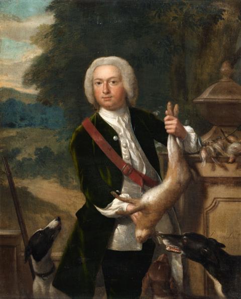 Philip van Dijk - Bildnis des Barons van Nieuwvliet als Jäger Bildnis der Baronin van Nieuwvliet vor einer Landschaft
