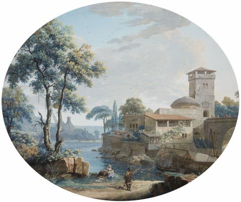 Baron Louis-Albert Guillain Bacler d´Albe - Zwei arkadische Landschaften mit Figuren