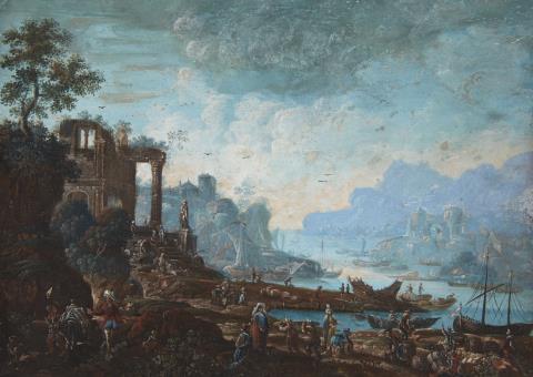 Johann Alexander Thiele - A Fanciful River Landscape with Merchants