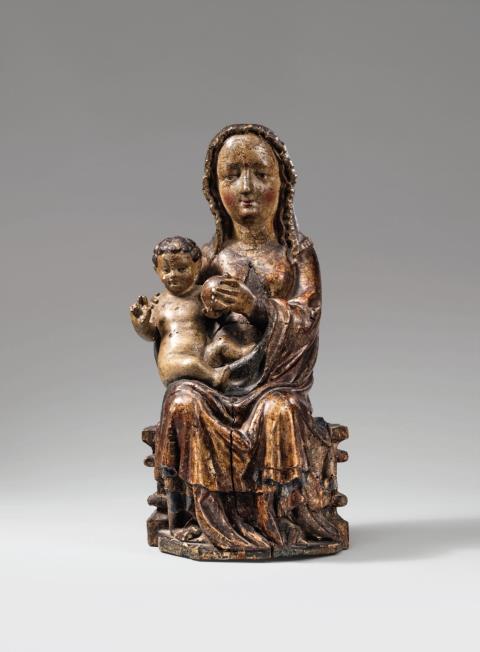  Central Rhine Region - A probably Central Rhenish carved wooden figure of the Virgin Enthroned, 2nd half 15th century.