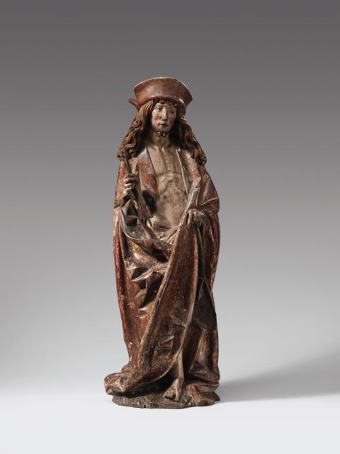  Ulm - An Ulm carved limewood figure of St. Sebastian, circa 1500.
