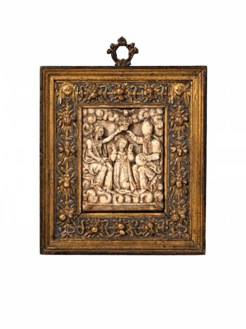 Mechelen - An early 17th century Mechelen alabaster relief of the coronation of the Virgin.