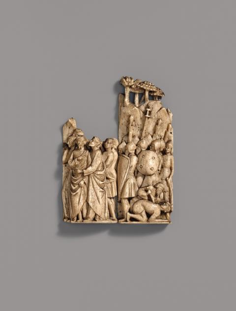 Venice - An early 15th century Venetian carved bone high-relief depiction of the arrest of Jesus.
