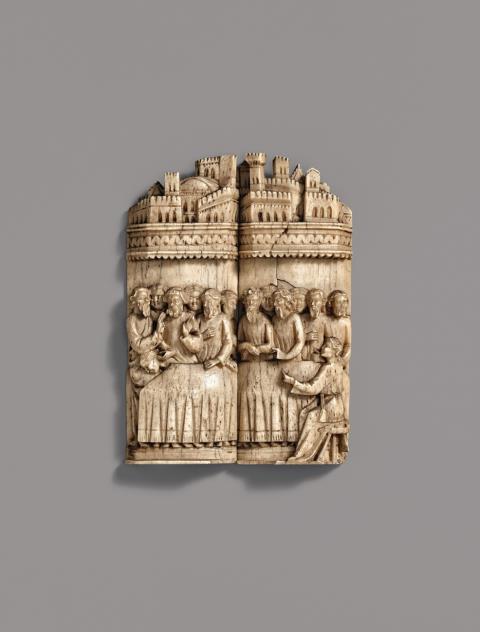  Venice - An early 15th century Venetian carved bone high-relief depiction of the last supper.